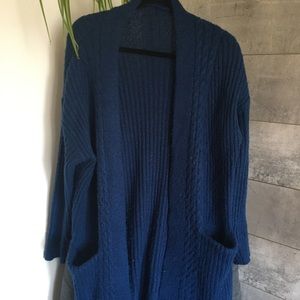 Long blue cardigan